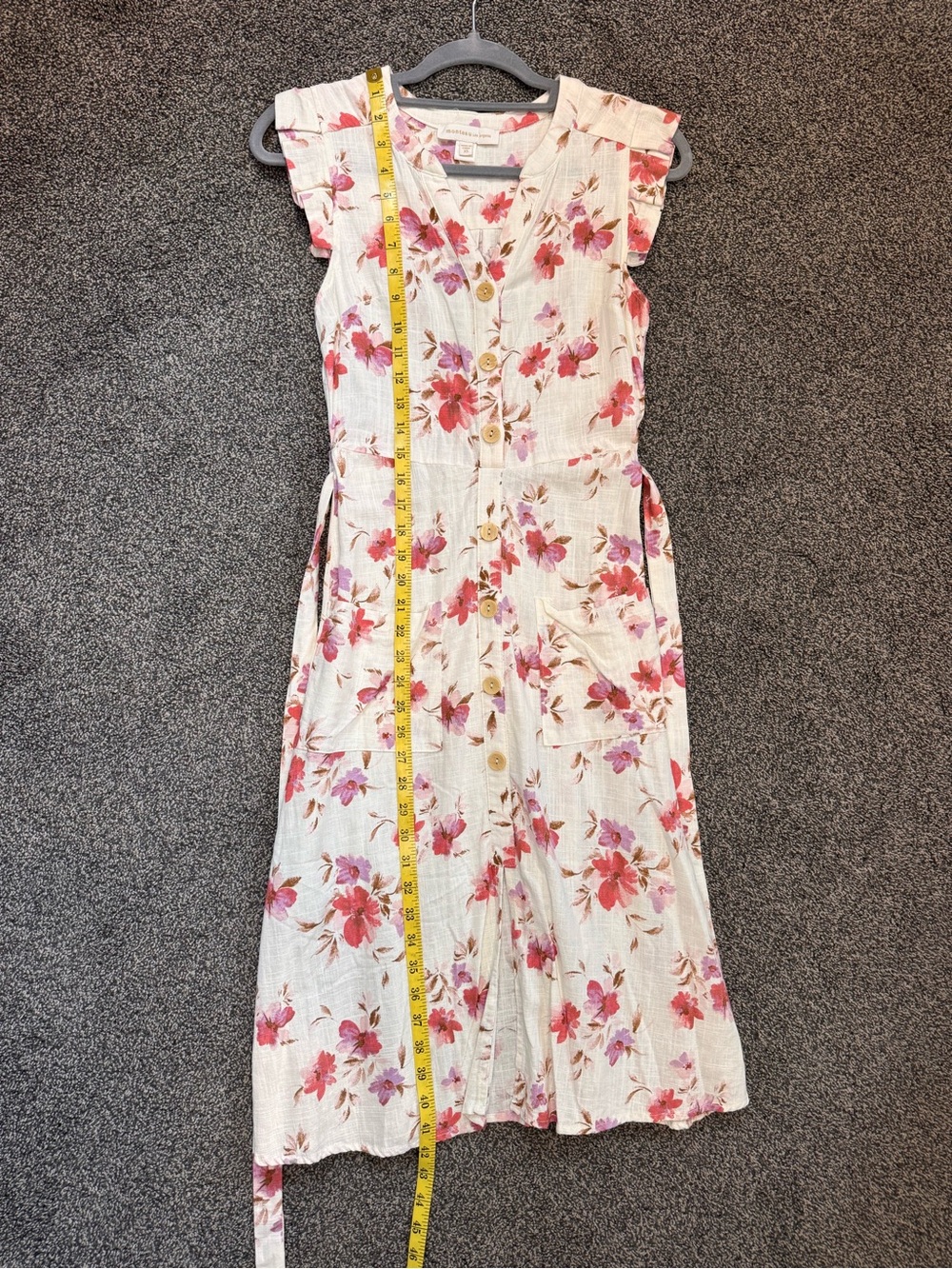 Monteau Cream Maxi Belted Dress with Pink Salmon Lavender Floral Print Size XS - Picture 12 of 13